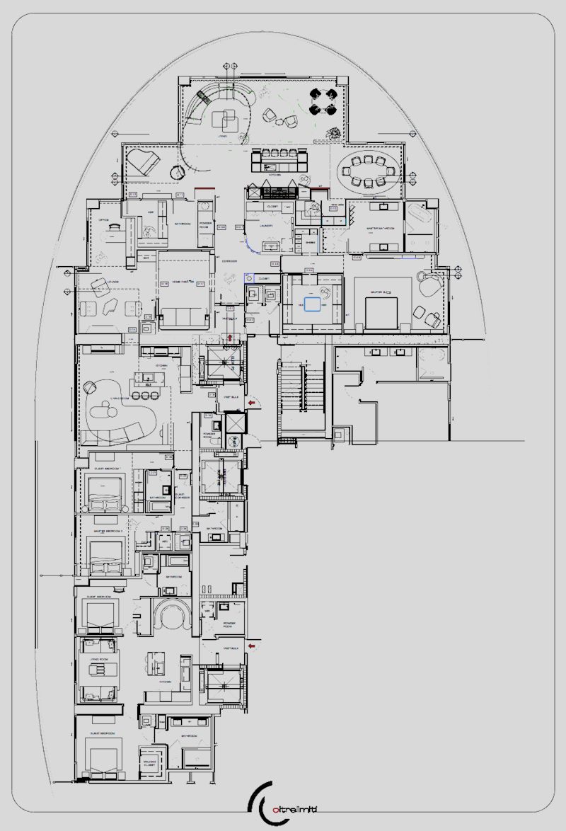 Apartment floor plan showing the living and dining floor with bedrooms off a central corridor