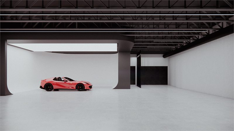 Car centred in the curved infinity cove, lit from above