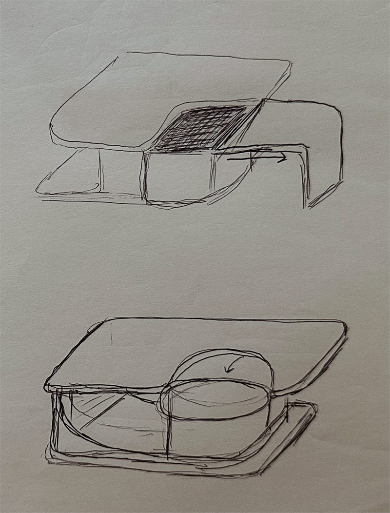 Pencil study of a nesting table pair with an inset tray