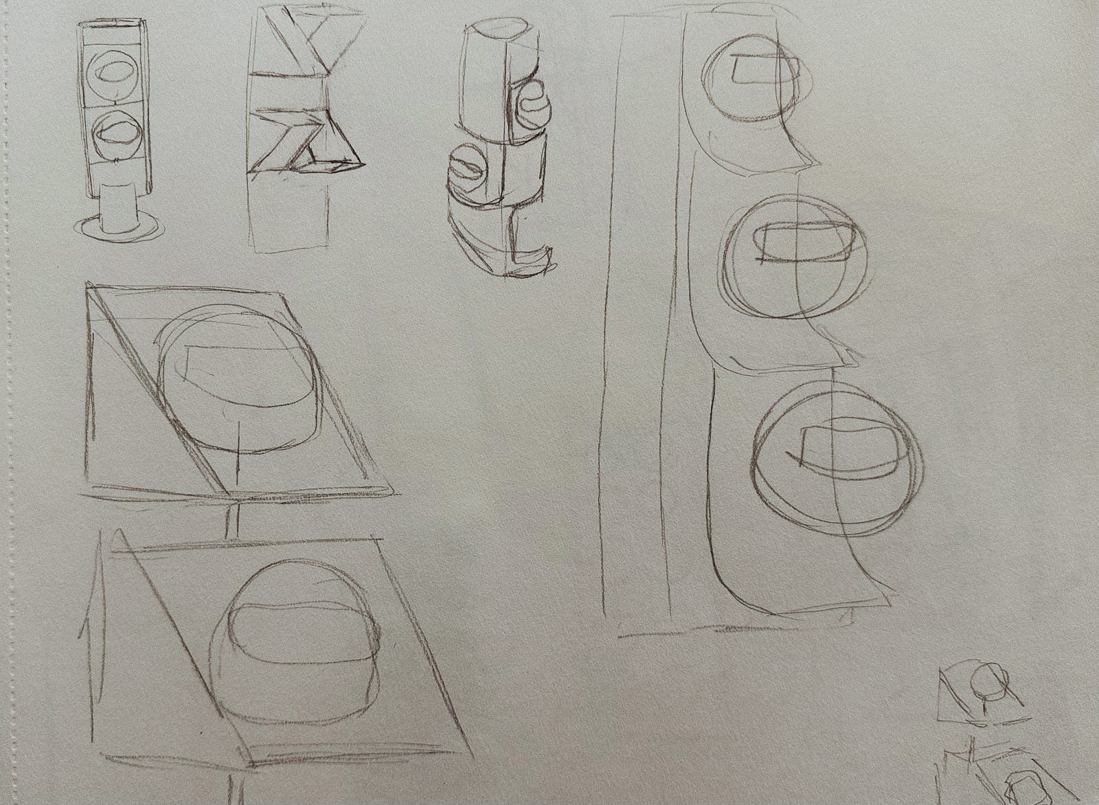 Sheet of pencil studies of vessels, plinths, and a stepped base